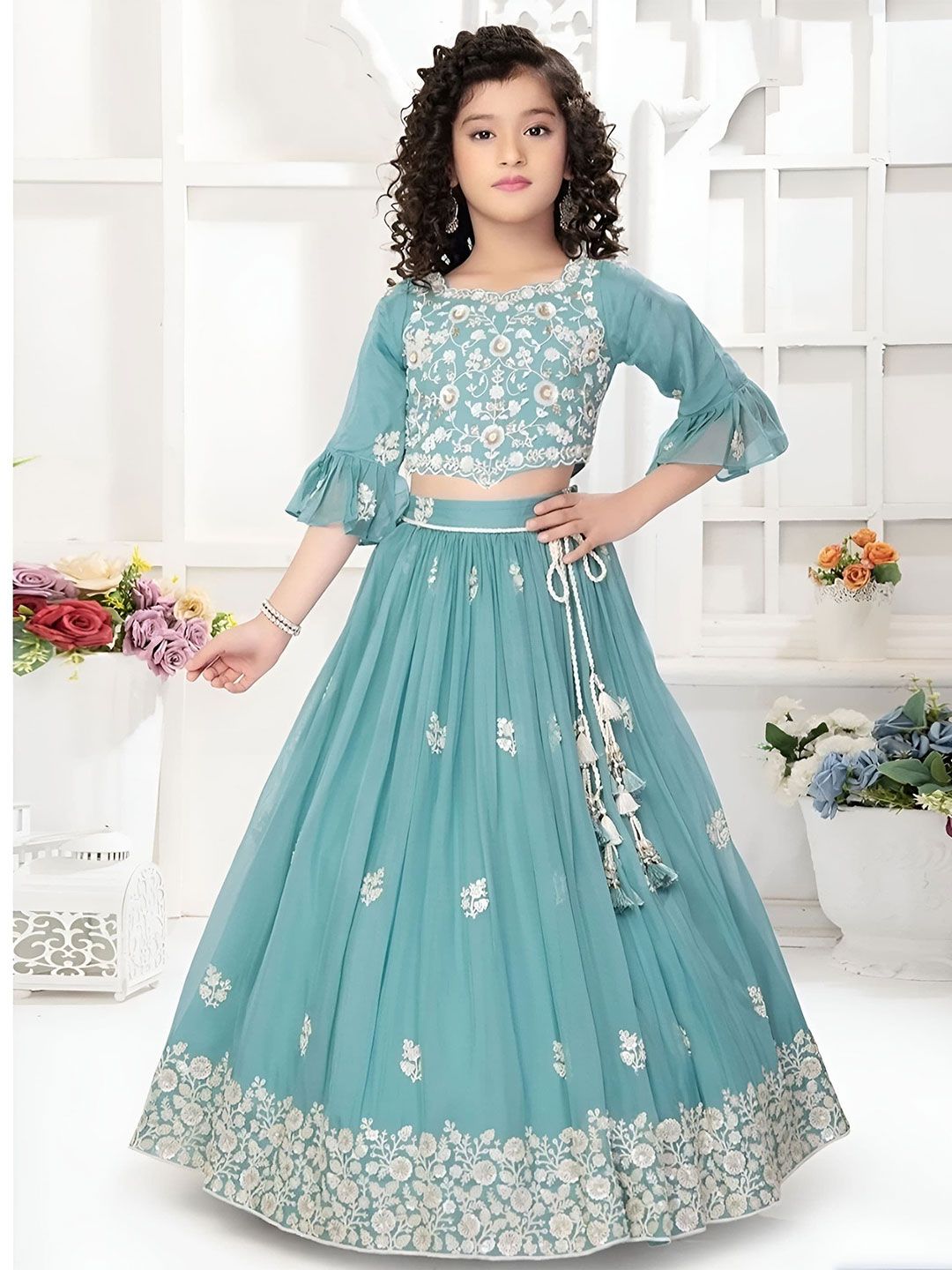 BAESD Girls Embroidered Thread Work Ready to Wear Lehenga & Blouse With Dupatta-picture-16