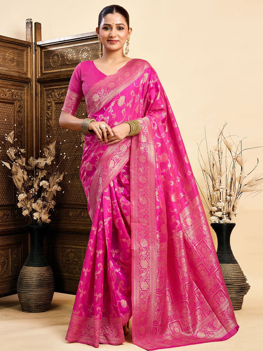 KALINI Woven Design Zari Silk Blend Paithani Saree-picture-37