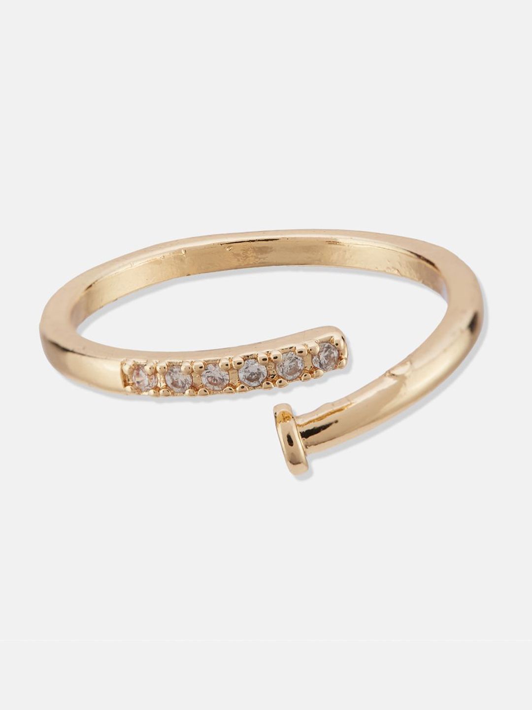 ATIBELLE Set Of 3 Gold-Plated Cubic Zirconia Stone-Studded Adjustable Finger Ring