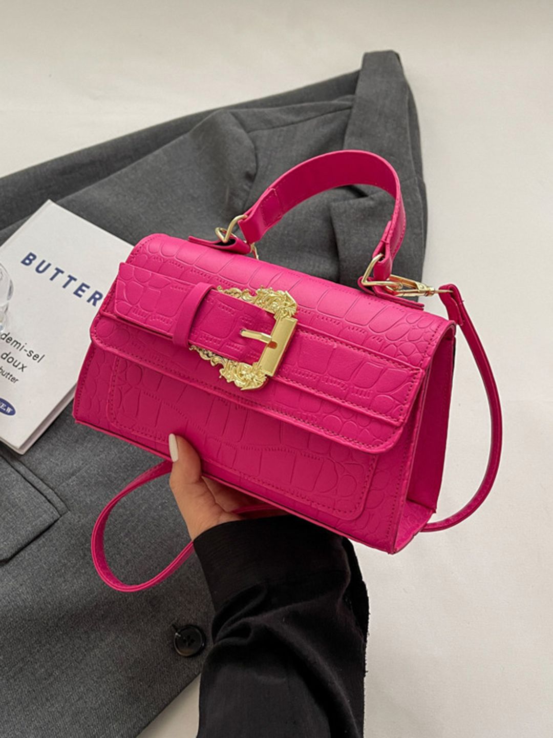 corsica DressBerry Women Solid Textured Shoulder Bag with Buckled-picture-19