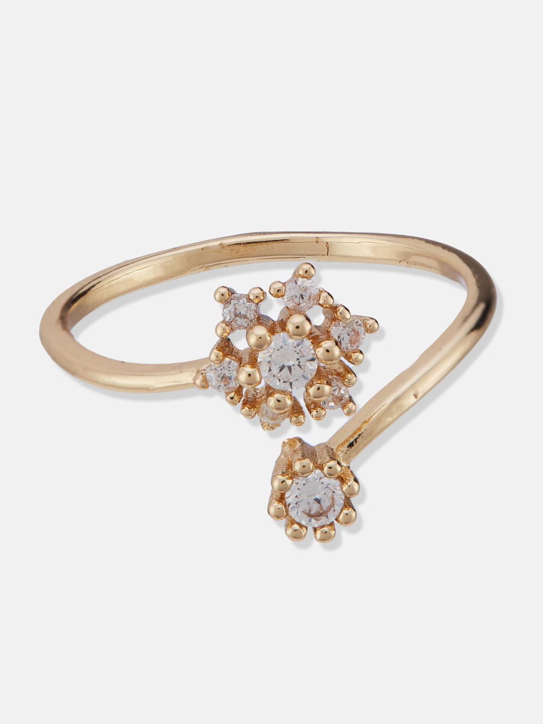 ATIBELLE Set Of 3 Gold-Plated Cubic Zirconia Stone-Studded Adjustable Finger Ring