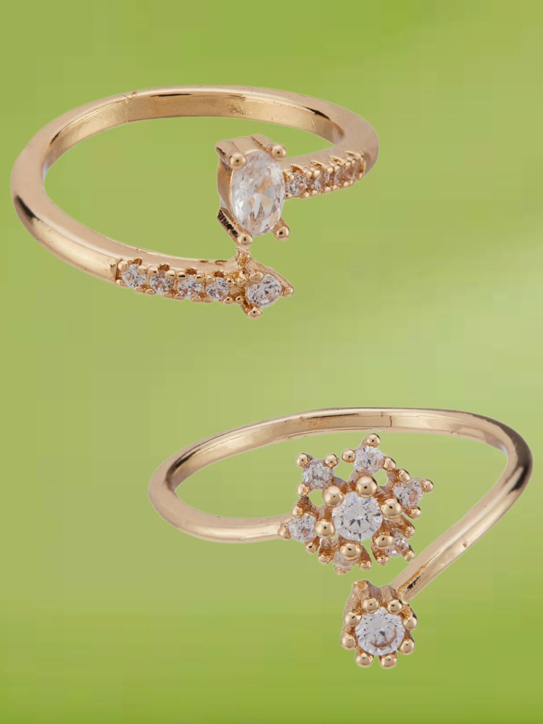 ATIBELLE Set Of 2 Gold-Plated Cubic Zirconia StuddedFingerRing