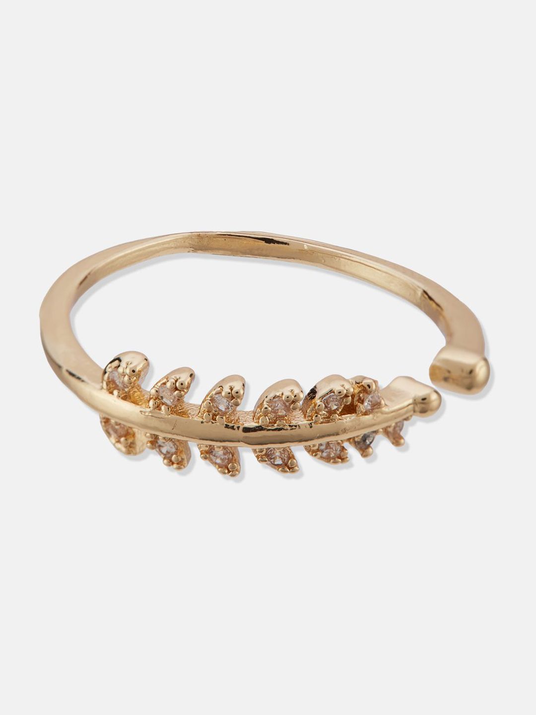 ATIBELLE Set Of 3 Gold-Plated Cubic Zirconia Stone-Studded Adjustable Finger Ring