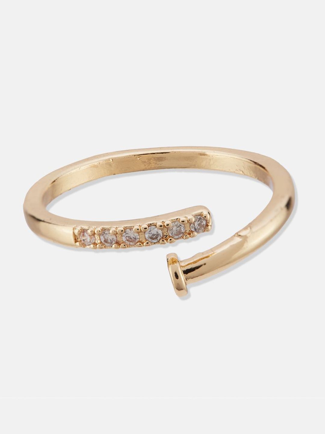ATIBELLE Set Of 2 Gold-Plated Cubic Zirconia -Studded Adjustable Finger Rings