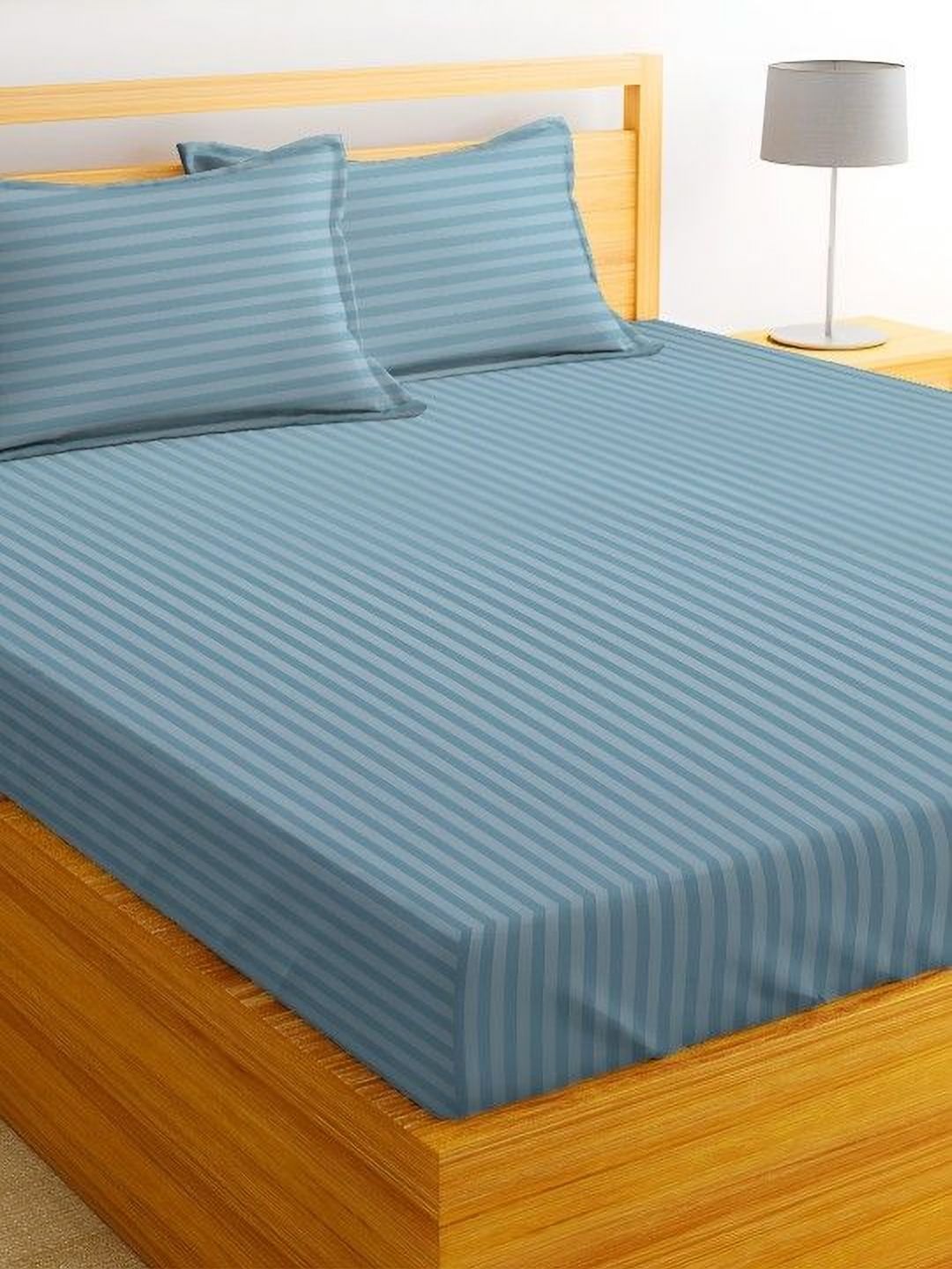 Bajo's Grey Striped 300 TC Queen Bedsheet with 2 Pillow Covers-picture-19