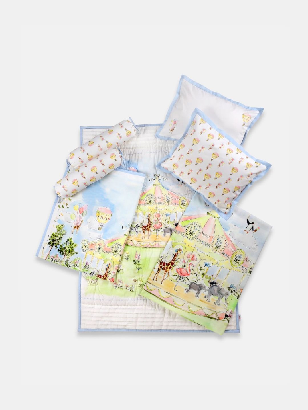 THE BABY TRUNK Blue & Green Cartoon Characters Egyptian Cotton 7 Piece Crib Superfine Bedding Set-image-38