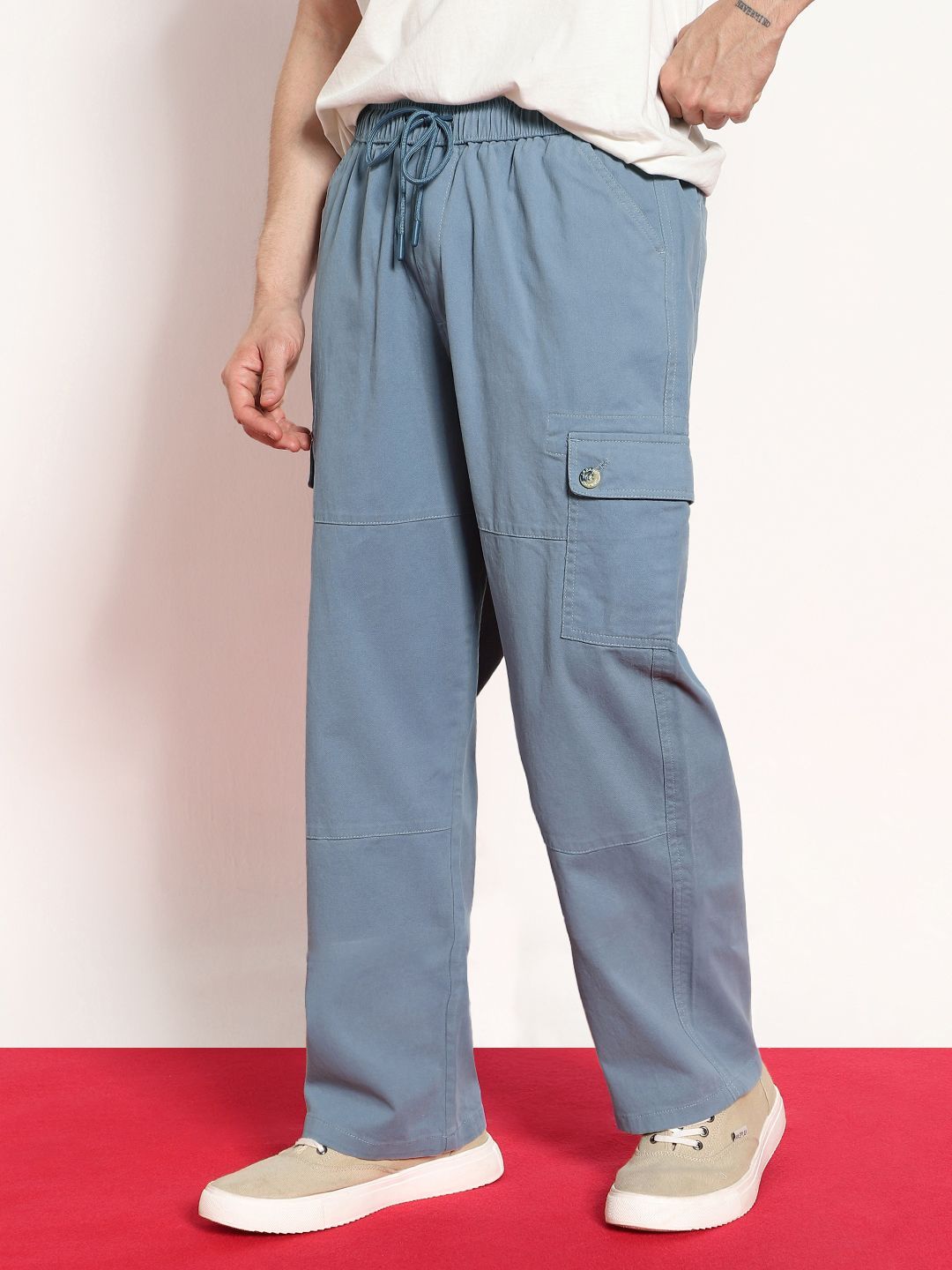 Urbano Fashion Men Steel Blue Baggy Fit Cargo Jogger Chino Pant with 6 Pockets Stretchable-picture-16