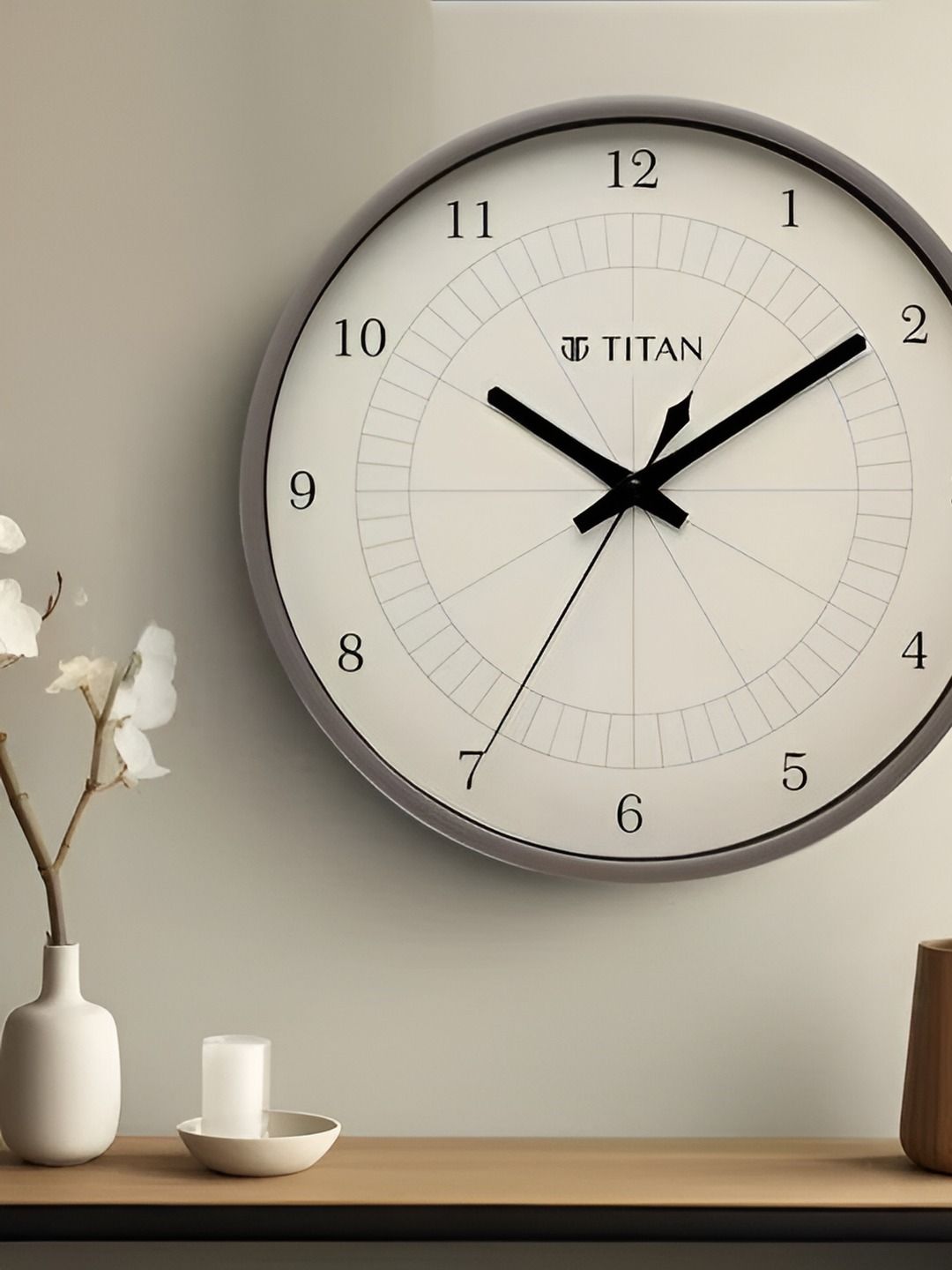 Titan Grey & Brown Analogue Round Vintage Wall Clock