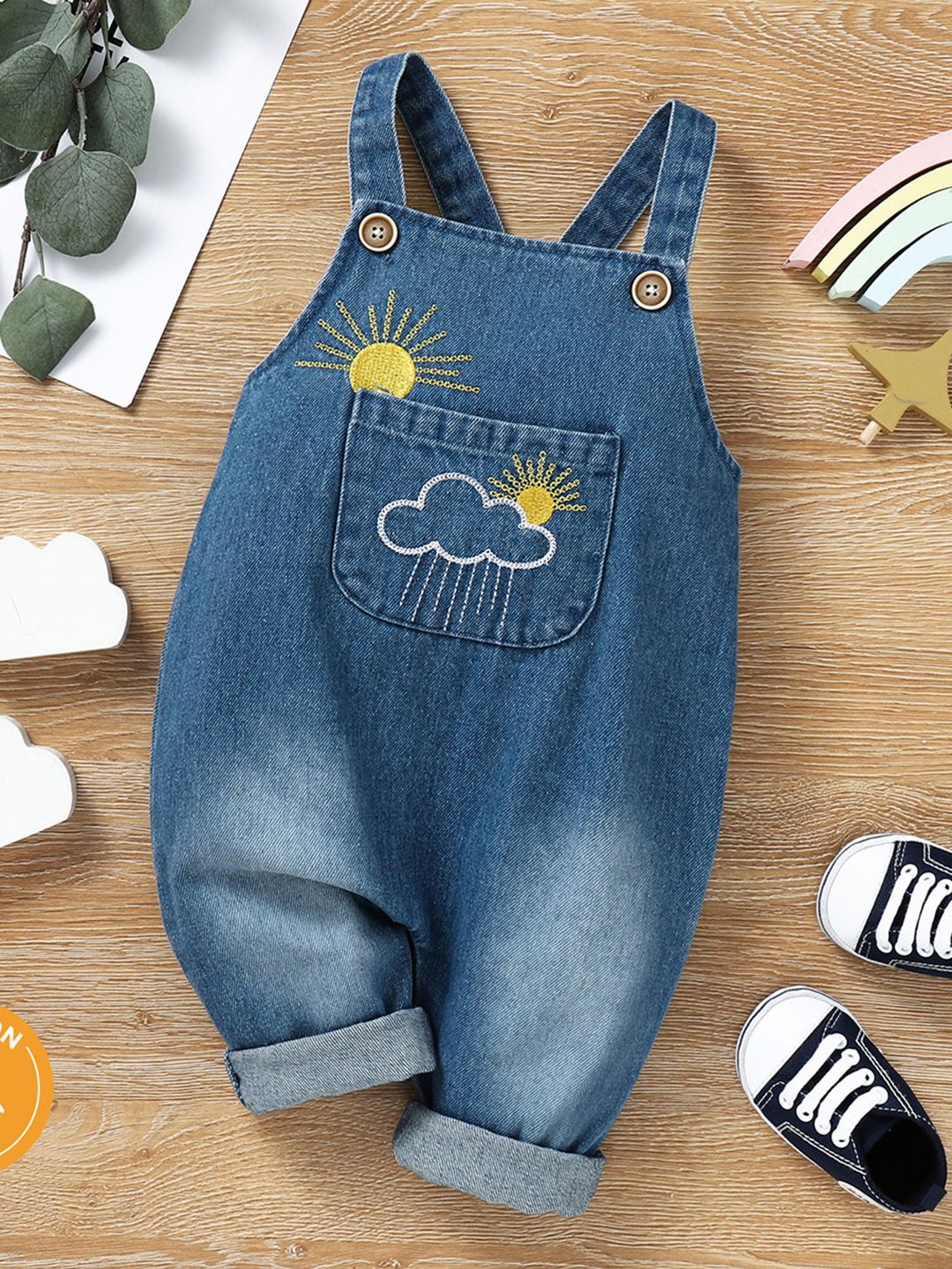 YK Infant Girls Embroidered Cotton Dungarees