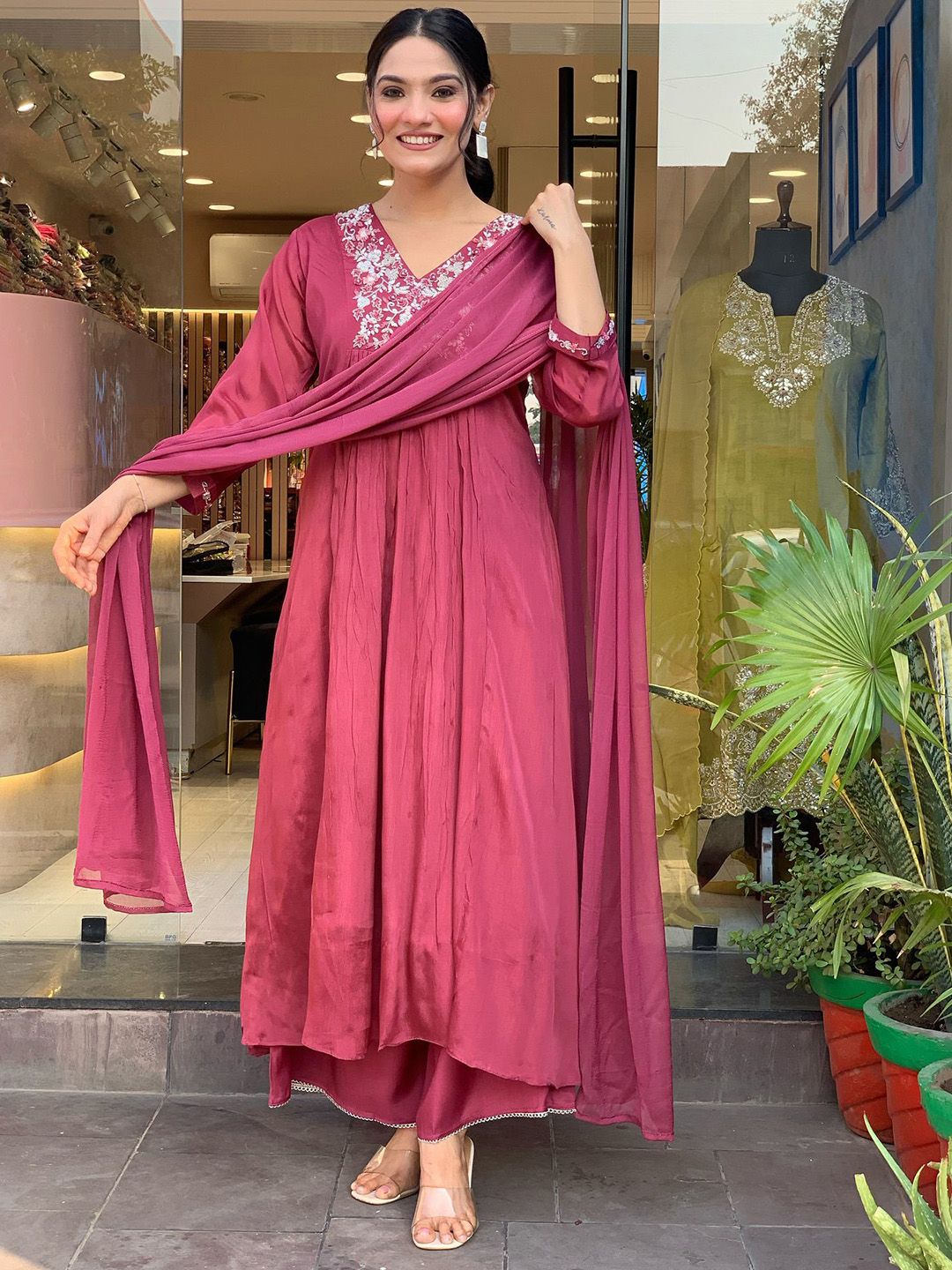 KALINI Women Floral Embroidered Kurta with Palazzo & Dupatta