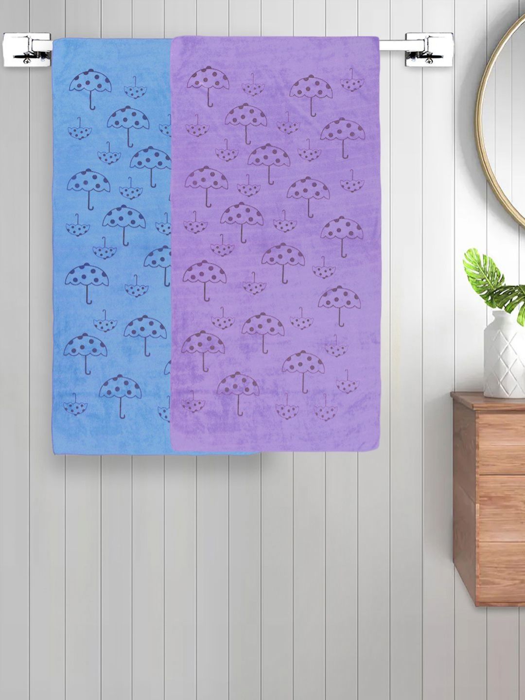 Myntra Elegant Homes Blue & Purple 2 Pieces Abstract Printed Cotton 420 GSM Bath Towels-image-13