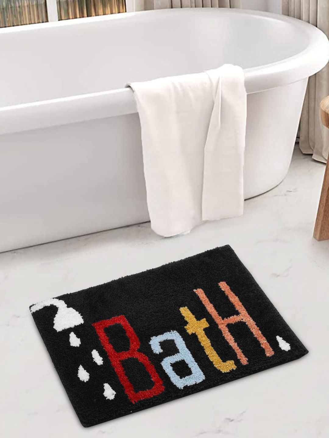 Myntra Elegant Homes Black & Red Abstract Printed 1600 GSM Bath Rugs-image-6