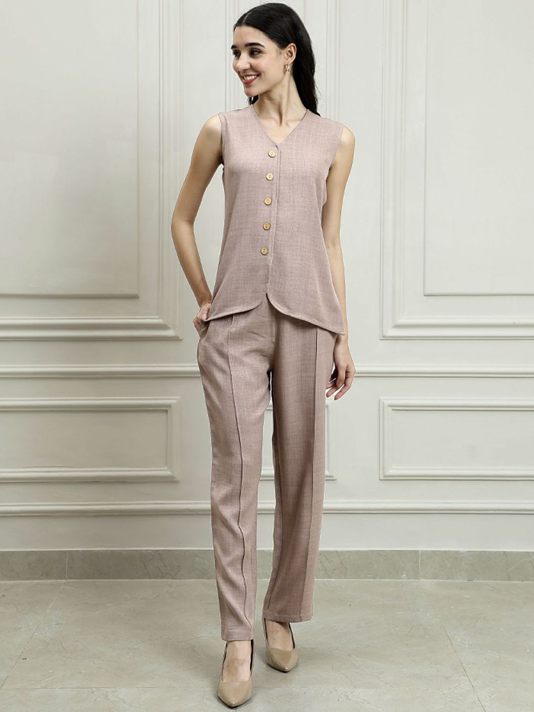 Athena Immutable Linen V-Neck Waistcoat With Trousers Co-Ords