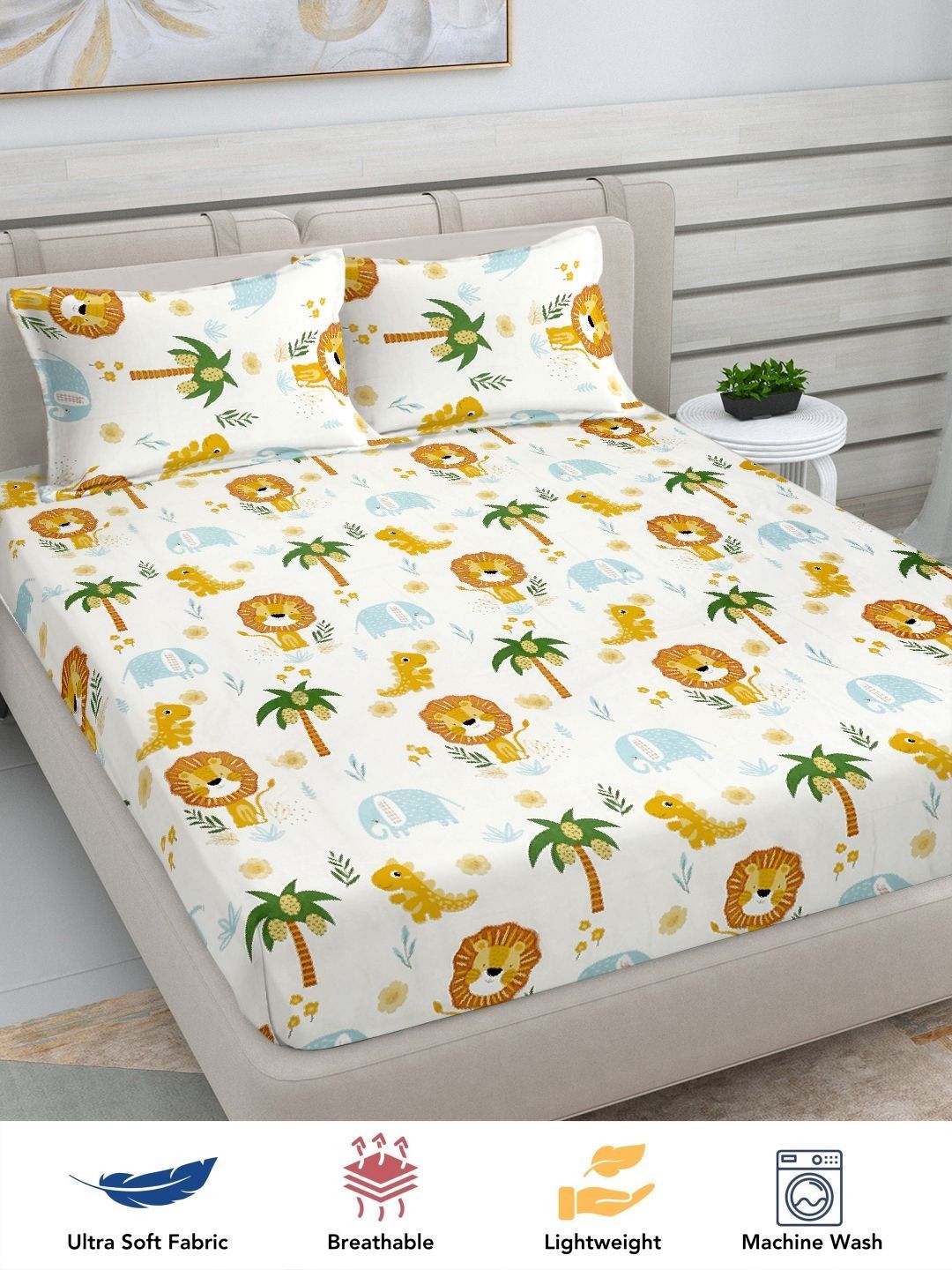 Myntra Elegant Homes Beige & Orange Colored Printed 300TC King Bedsheet Set 2.5 m x 2.25 m-picture-28