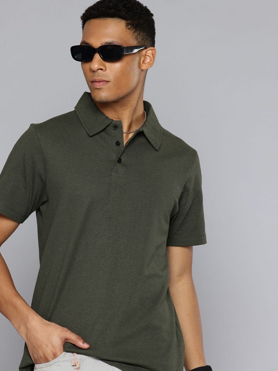 Moda Rapido Men Self Design Polo Collar Cotton Relaxed Fit T-shirt-picture-11