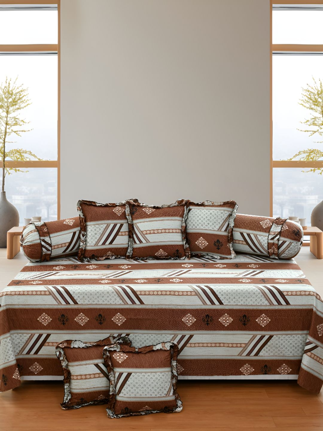 Luxmi Cotton Fabrics Set Of 8 Geometric Bedsheet With Bolster & Cushion Covers-picture-16