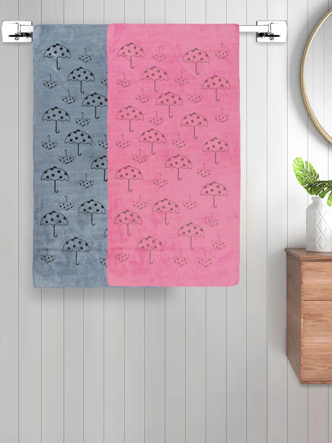 Myntra Elegant Homes Grey & Pink 2 Pieces Printed Cotton 420 GSM Bath Towel-picture-26