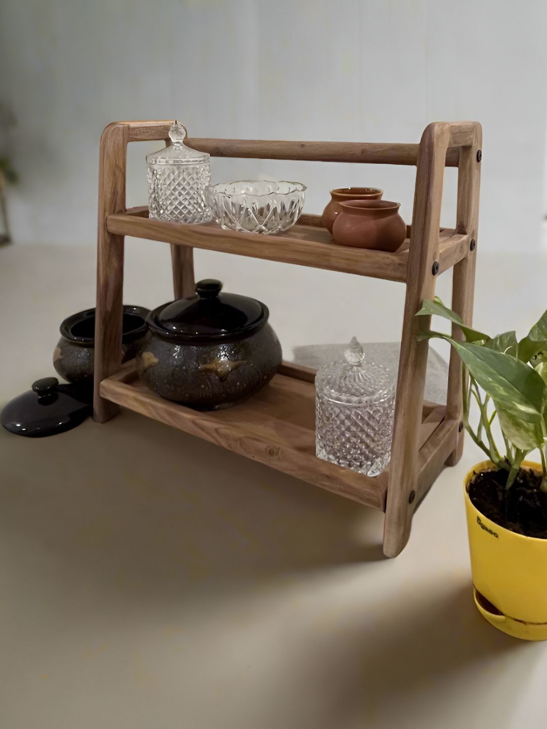 Orchid Homez Brown Pyramid Rack 3 Layer Wooden Core Organisers-picture-40