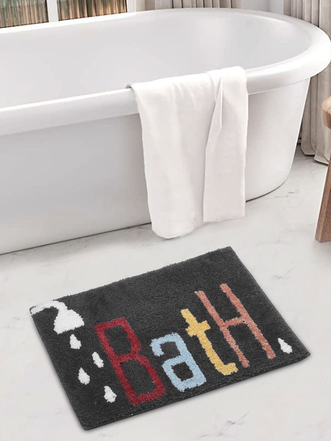 Myntra Elegant Homes 1600 - GSM Grey & White Anti SkidBath Rugs-picture-48