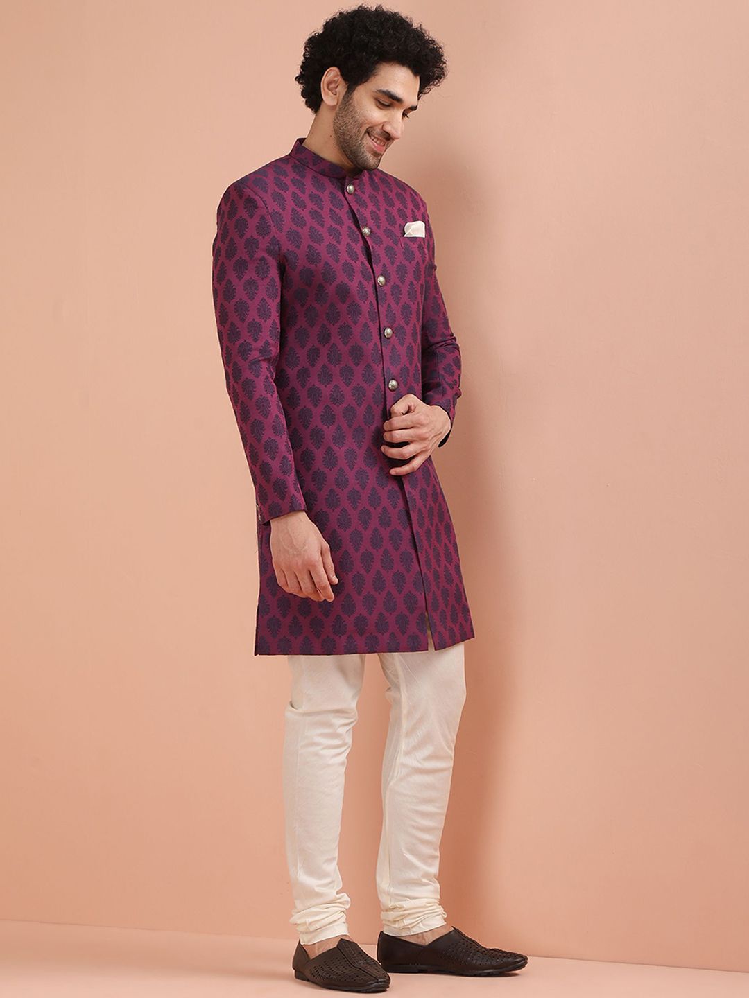 KISAH Jacquard Indowestern Sherwani Churidar Set-image-7