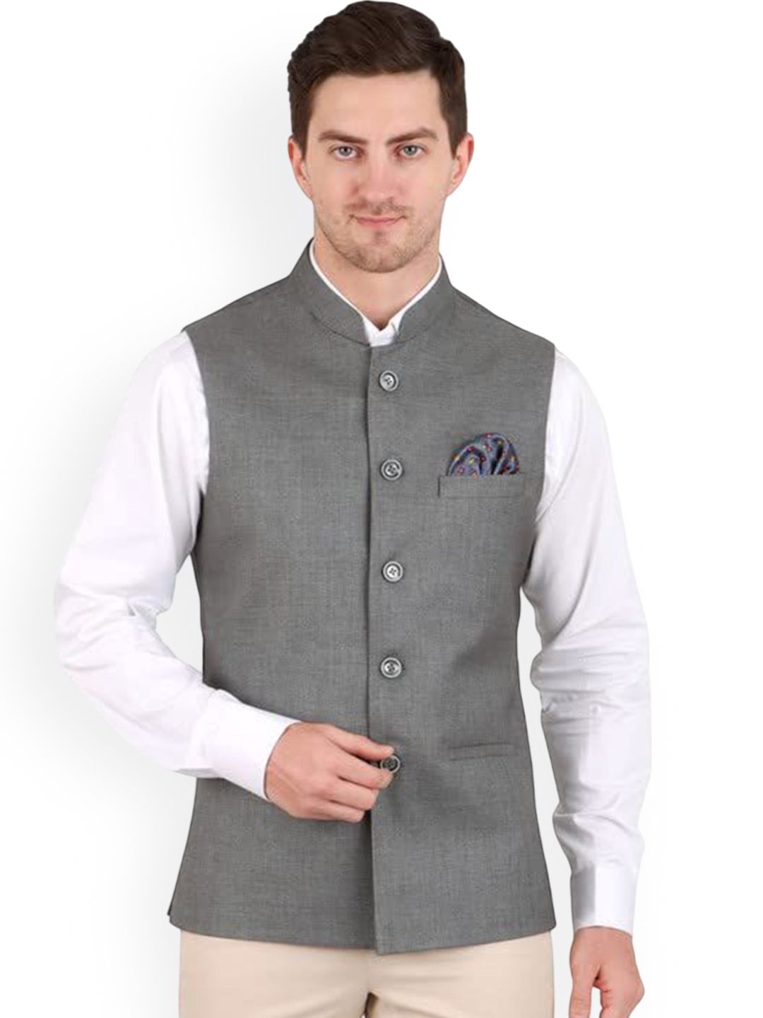 GRACYSHADE Mandarin Collar Jute Nehru Jacket-picture-31