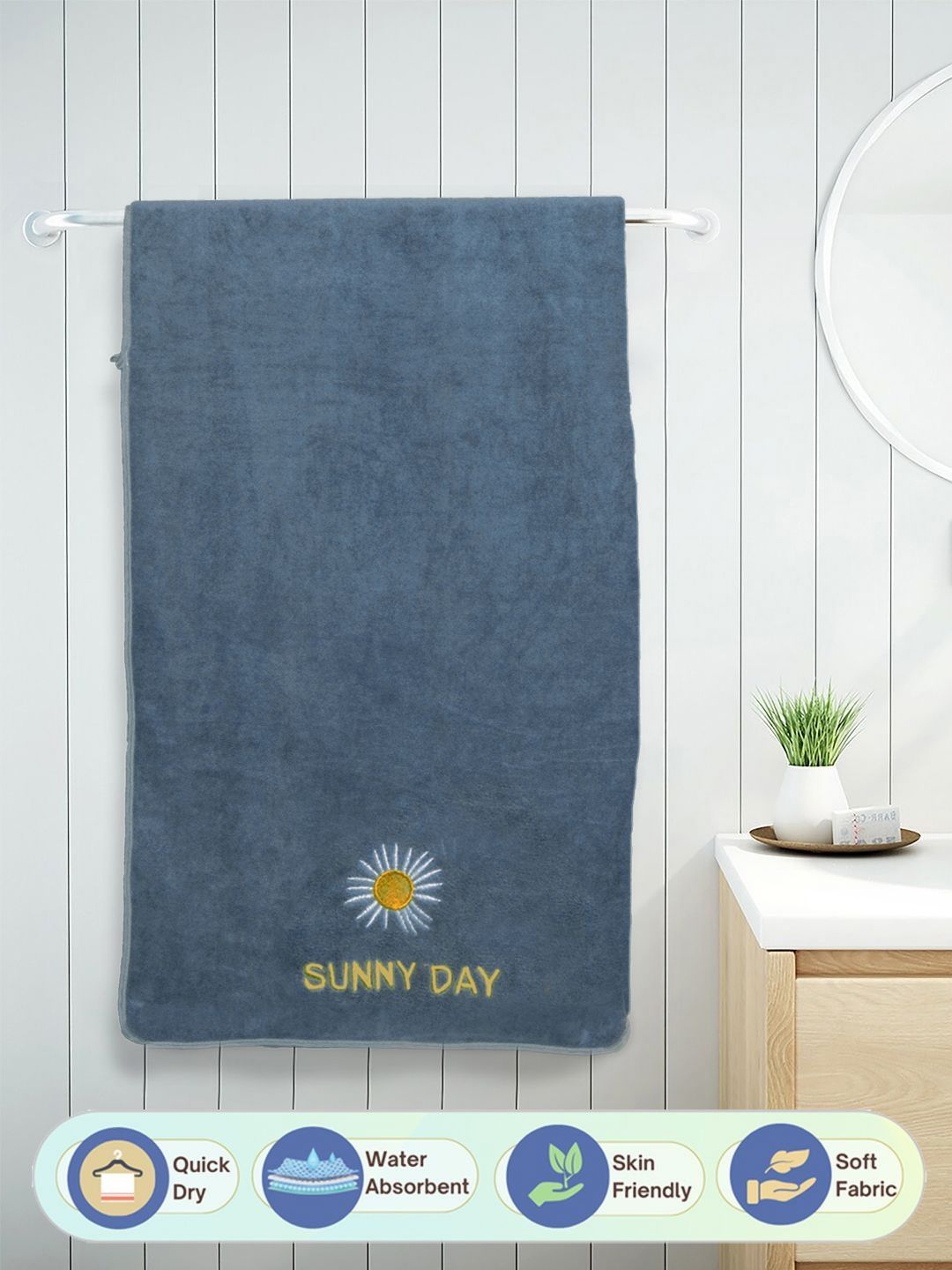 Myntra Elegant Homes Grey & Yellow Self Design Cotton 420 GSM Bath Towel-image-22