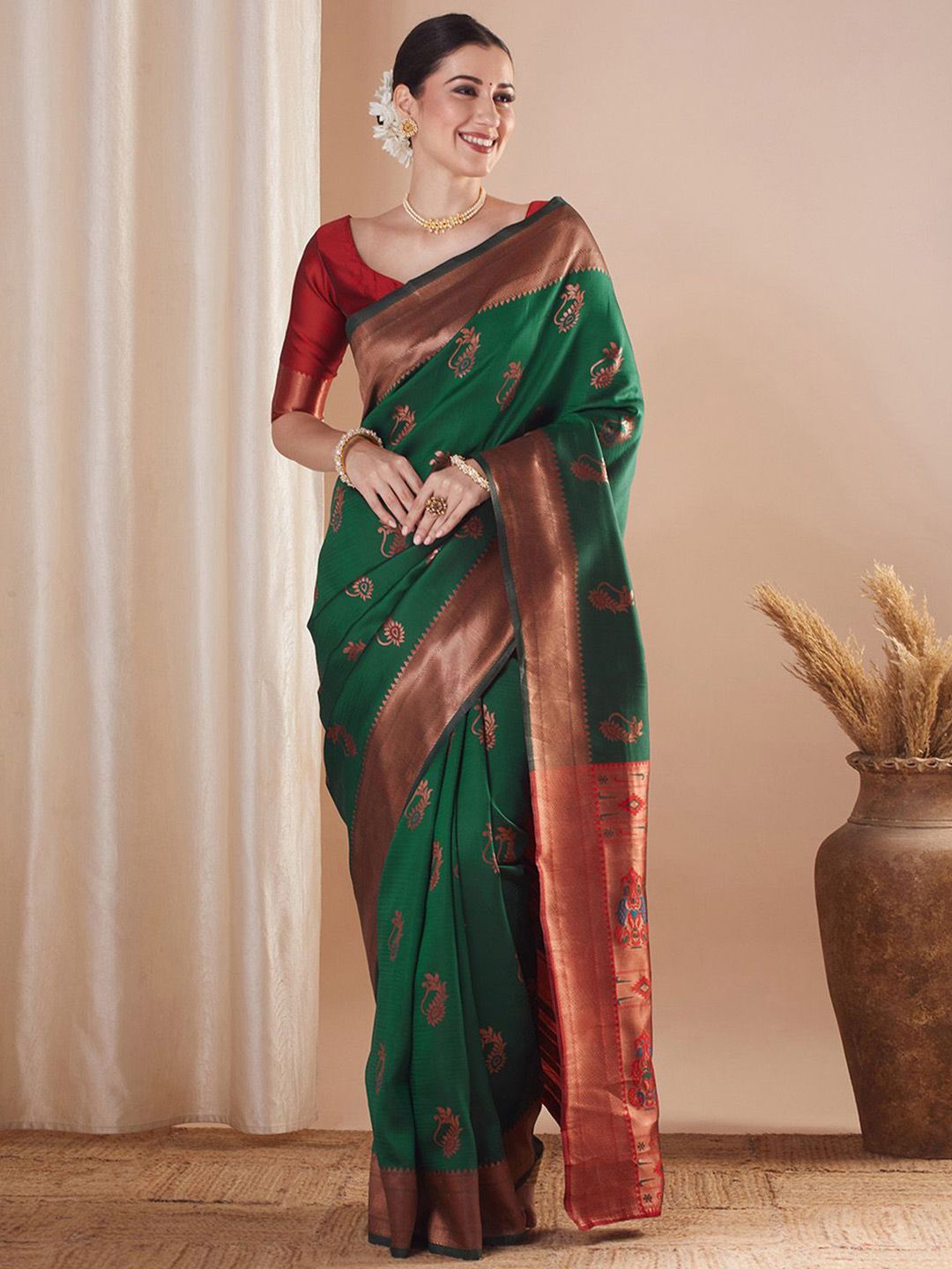 Saree mall Ethnic Motifs Zari Paithani Sarees-picture-38