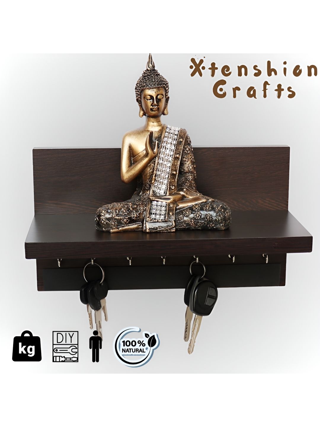 Xtenshion Crafts Brown Wood Wall Shelf with Keyholders