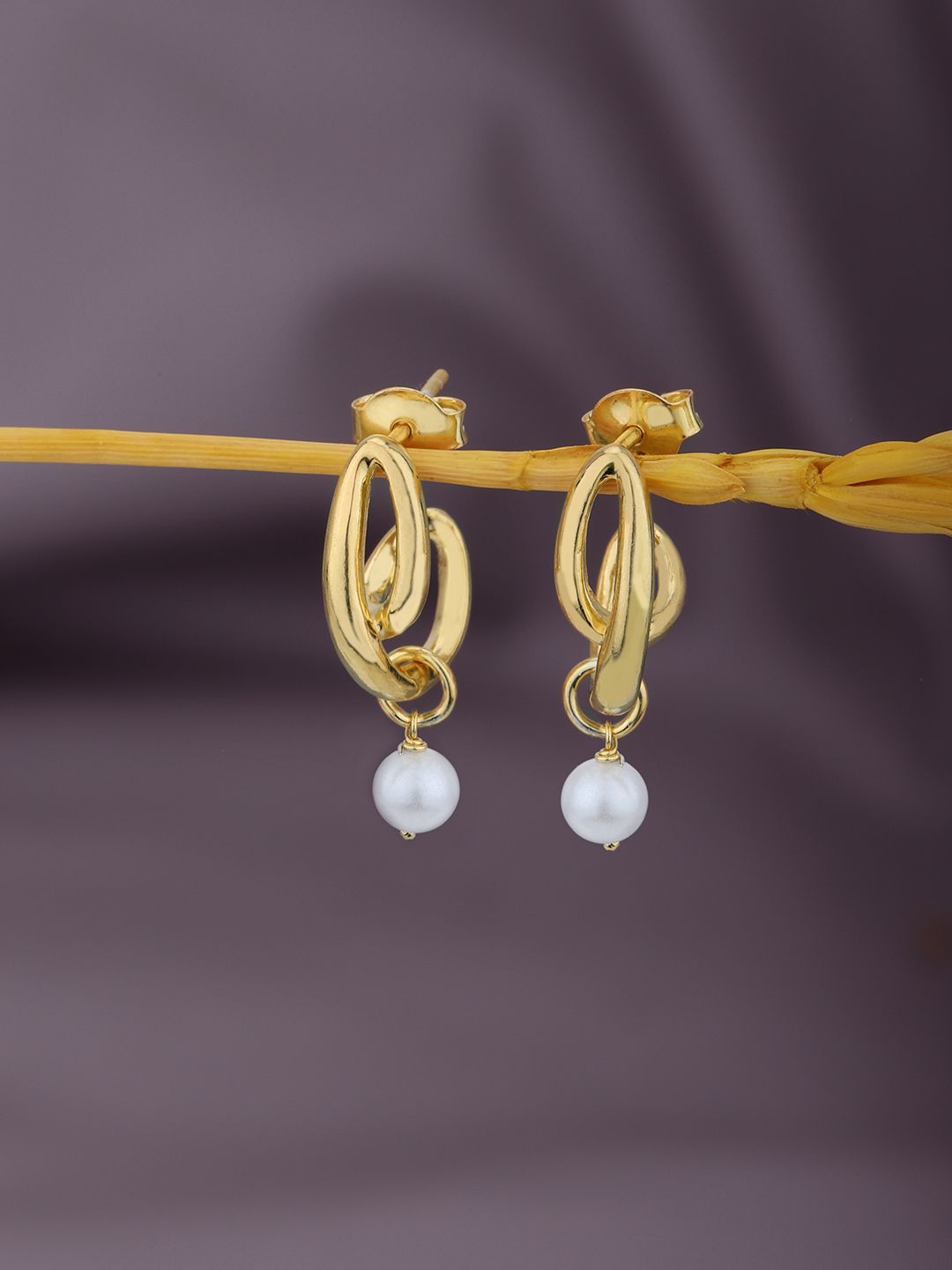 Carlton London 18kt Gold-Plated Pearl Contemporary Drop Earrings-picture-11