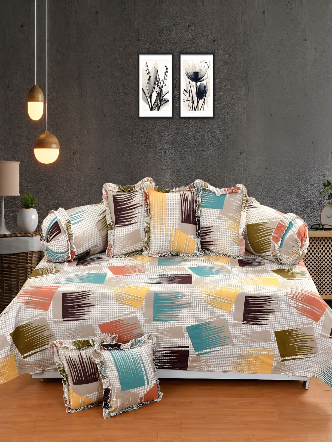 Luxmi Cotton Fabrics Set Of 8 Abstract Bedsheet With Bolster & Cushion Covers-picture-28