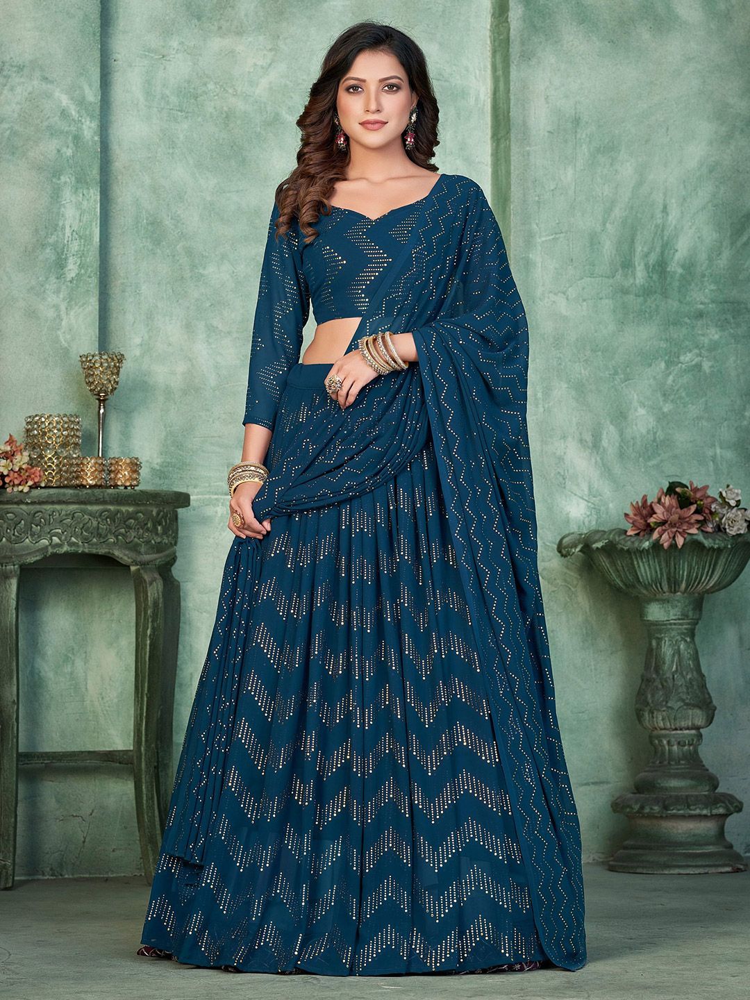 KALINI Embellished Semi-Stitched Lehenga & Unstitched Blouse With Dupatta-image-12