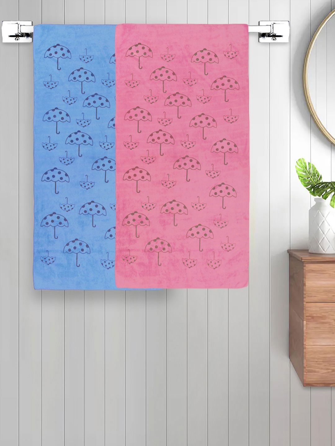 Myntra Elegant Homes Blue & Pink 2 Pieces Printed Cotton 420 GSM Bath Towel-image-36