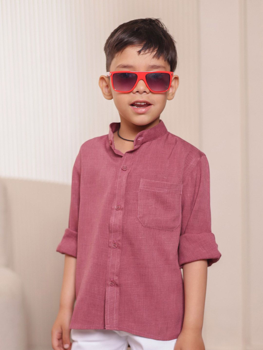 Stuffie Land Boys Classic Fit Solid Spread Collar Cotton Casual Shirt-picture-27