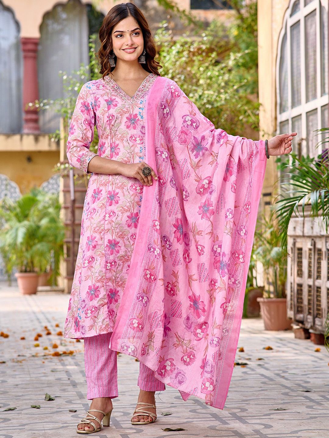 Anouk Ethnic Motifs Printed Pure Cotton Kurta with Trousers & Dupatta-picture-26