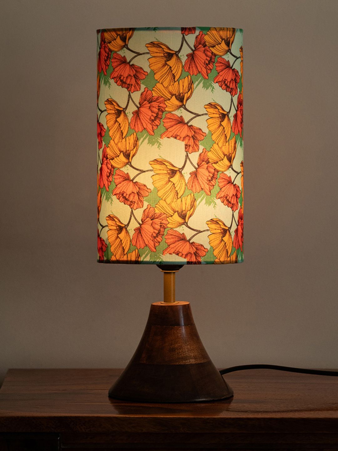 ExclusiveLane Lumespace Brown & Blue Floral Printed Wooden Cylindrical Shaped Table Lamp-image-46