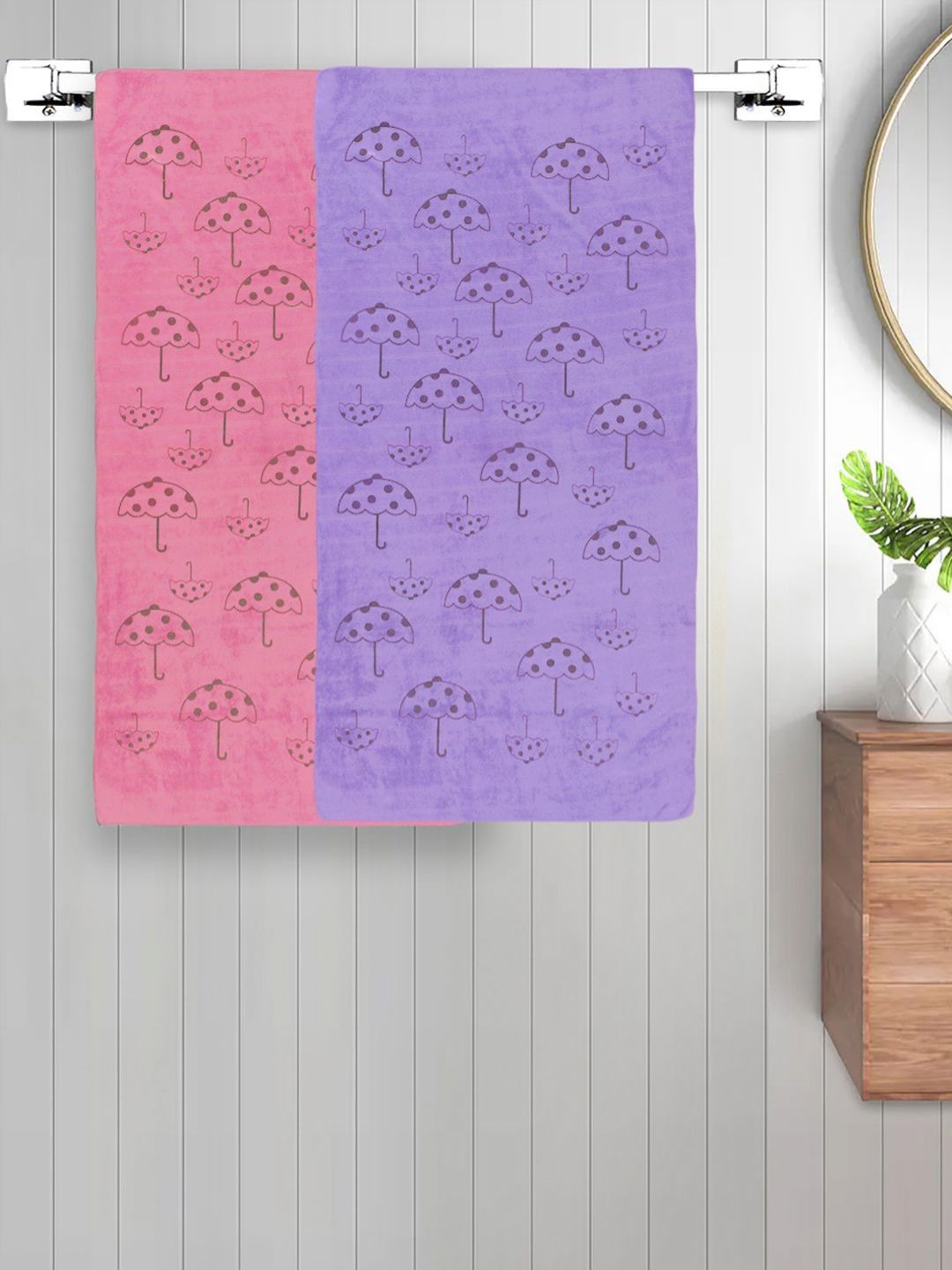 Myntra Elegant Homes Pink & Blue 2 Pieces Printed Cotton 420 GSM Bath Towels-image-31