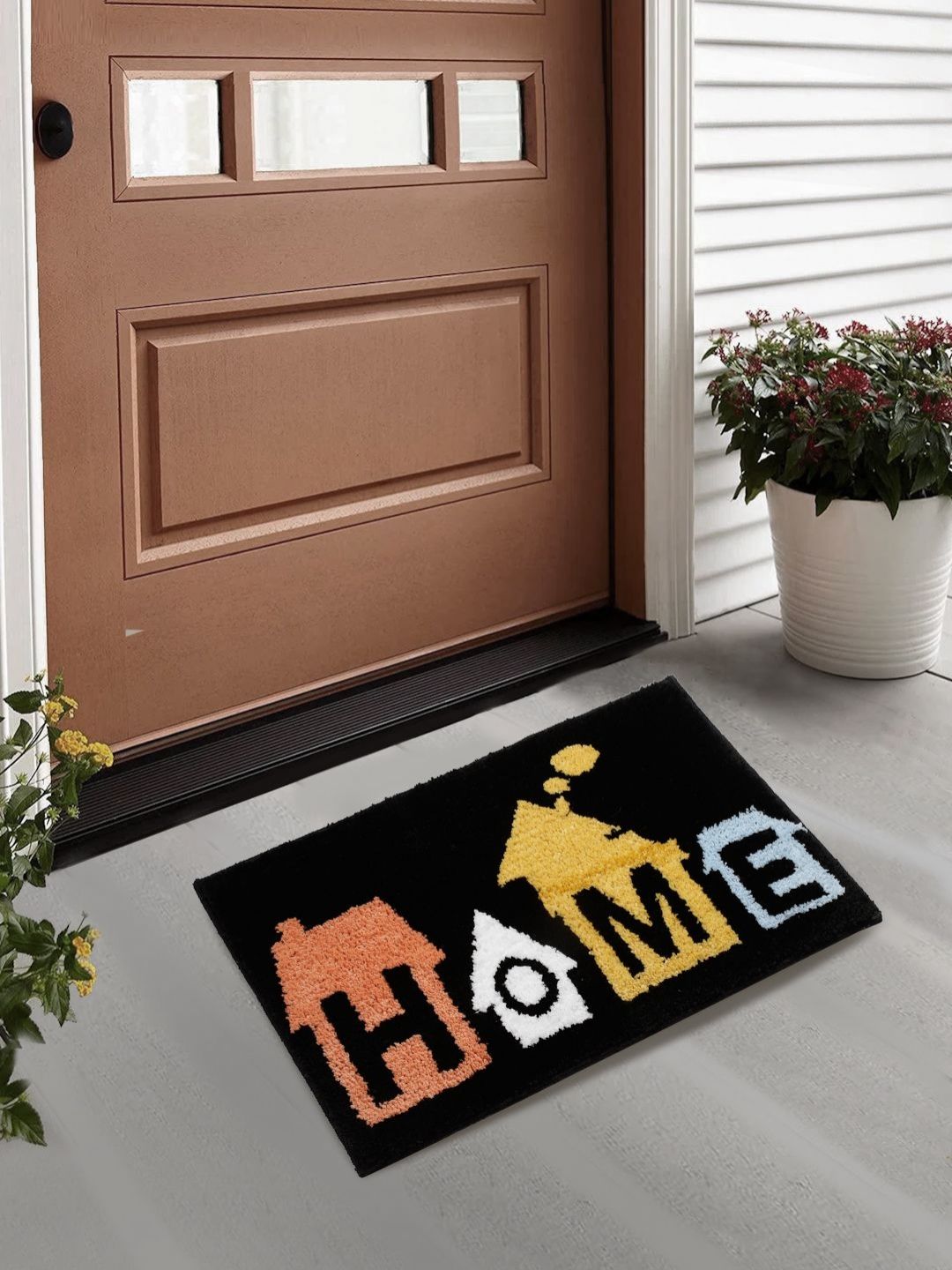 Myntra Elegant Homes Black & White Self-Designed Anti Skid Doormats-picture-14