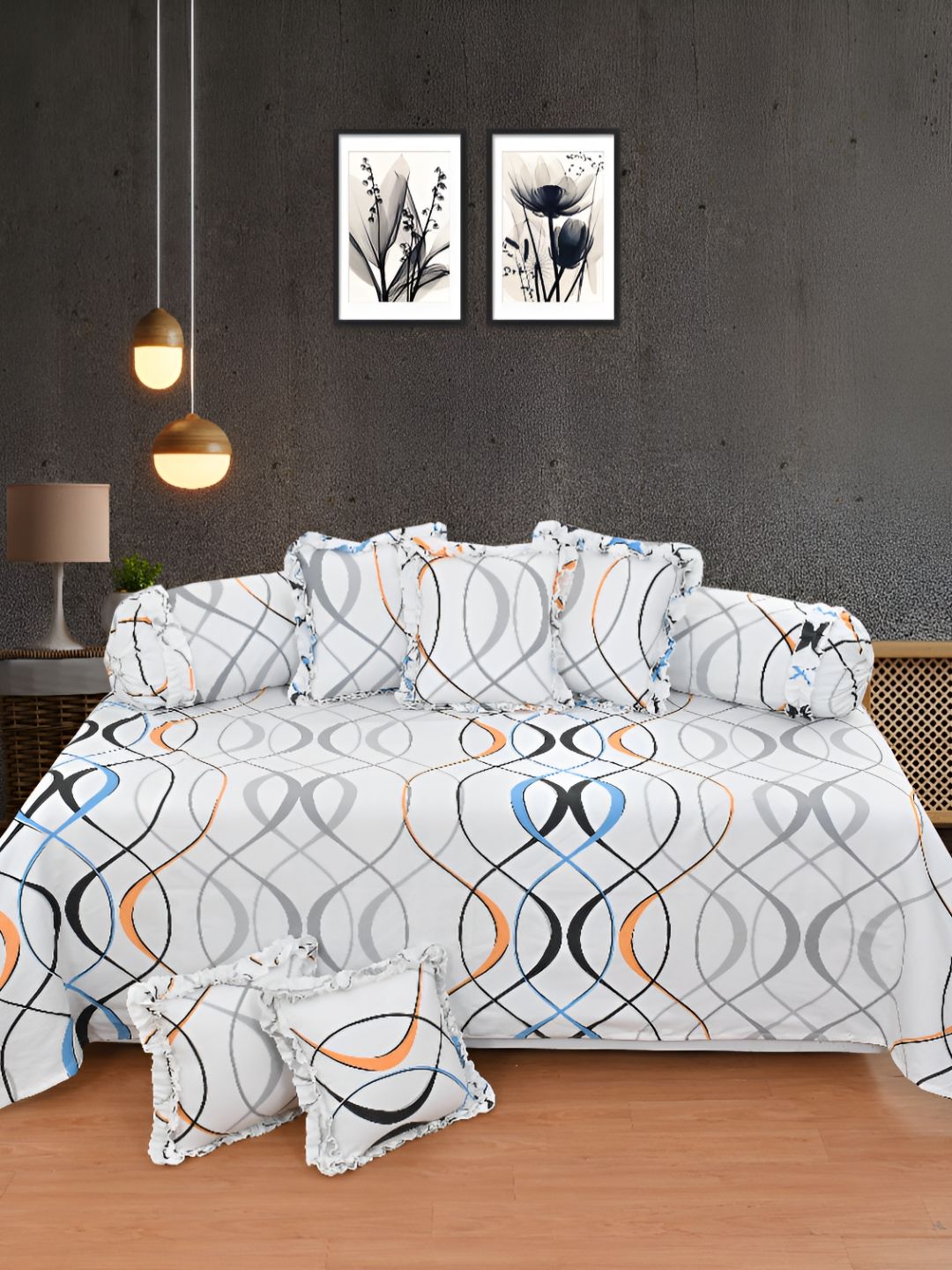 Luxmi Cotton Fabrics Set Of 8 White Printed Bedsheet With Bolster & Cushion Covers-picture-26