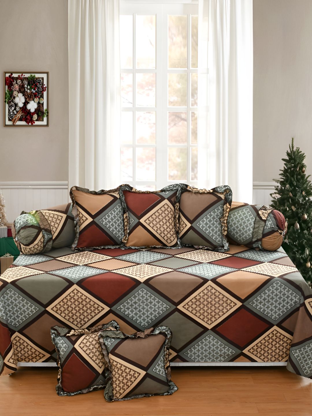 Luxmi Cotton Fabrics Set Of 8 Geometric Bedsheet With Bolster & Cushion Covers-picture-29