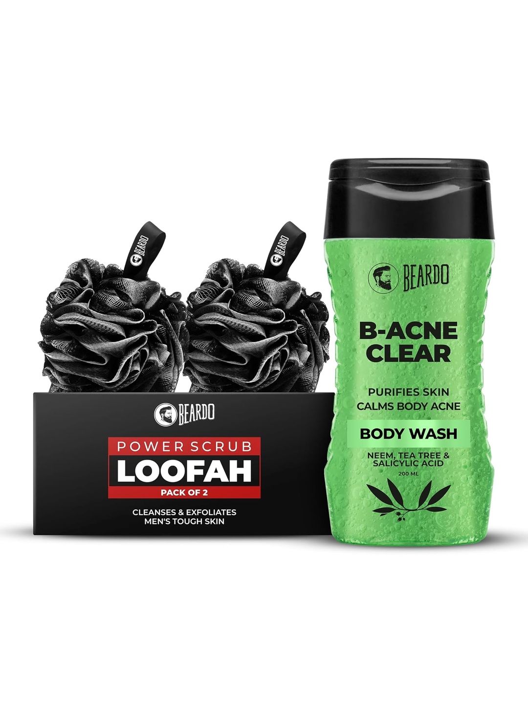 BEARDO Set of B-Acne Clear Body Wash - 200ml & 2 Power Scrub Loofah - Black-picture-21