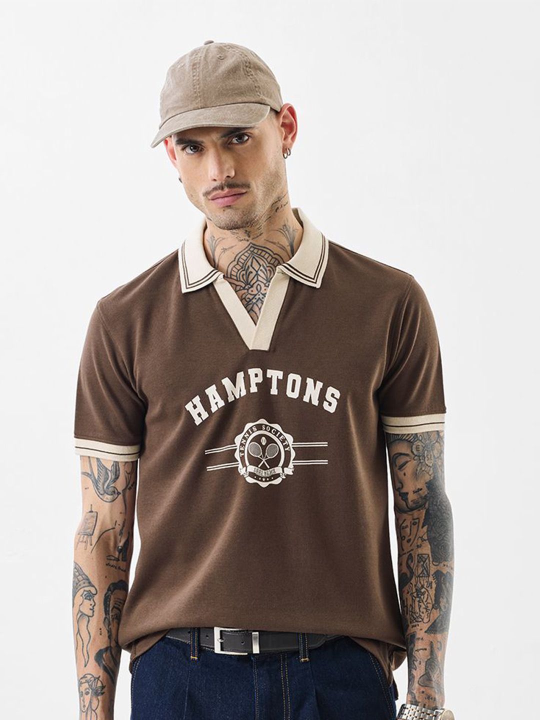 Snitch Snitch Typography Polo Collar Slim Fit T-shirt