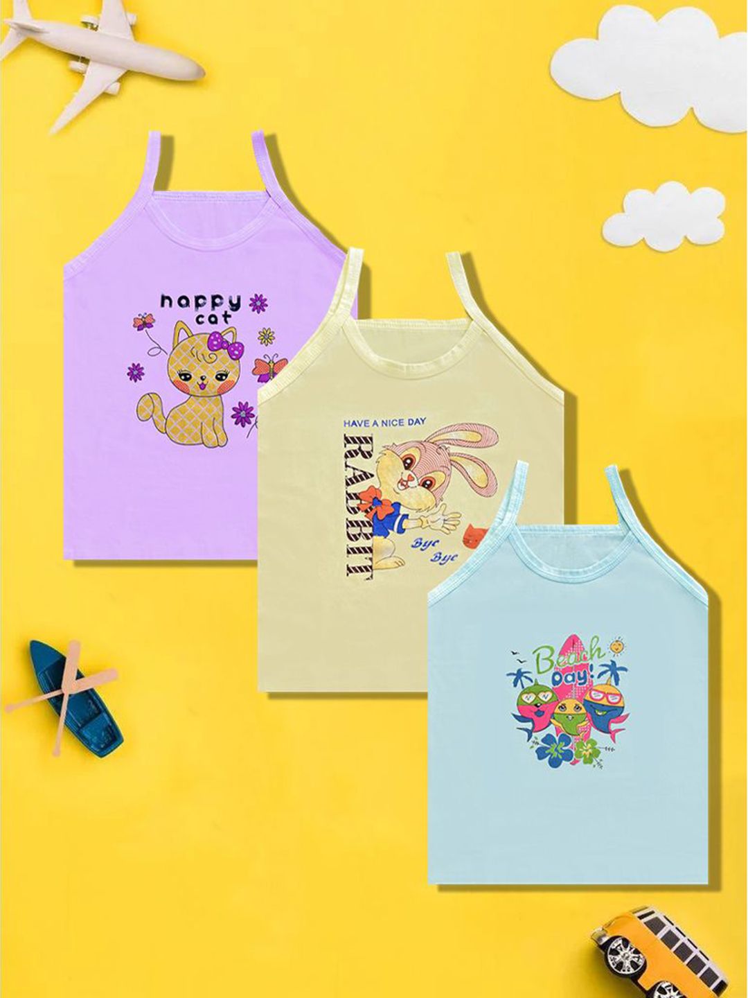 Mega style Infants Pack Of 3 Assorted Cotton Basic Vests MS-1100-P3_10-0-3M