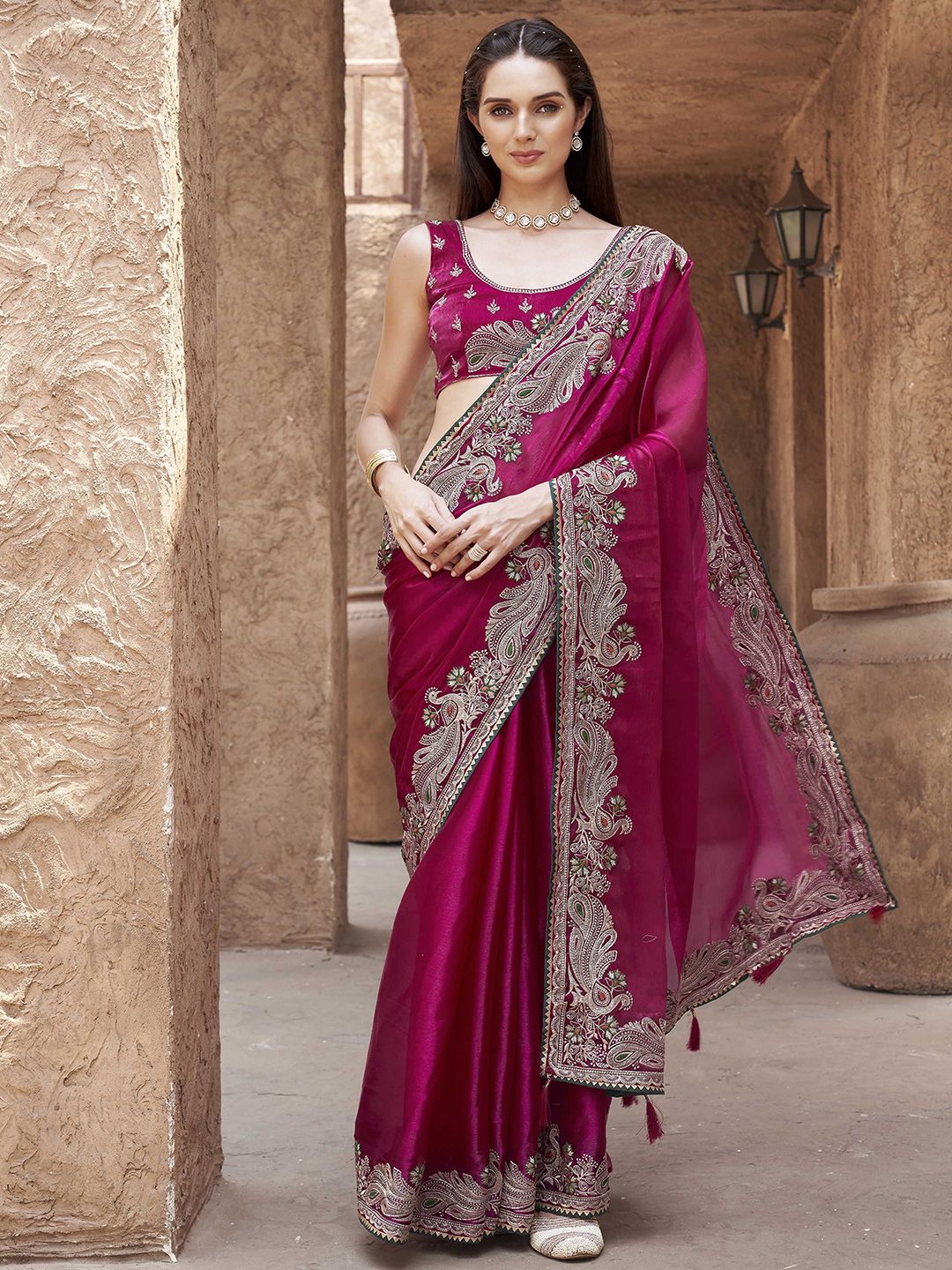 Tikhi Imli Embroidered Poly Chiffon Saree