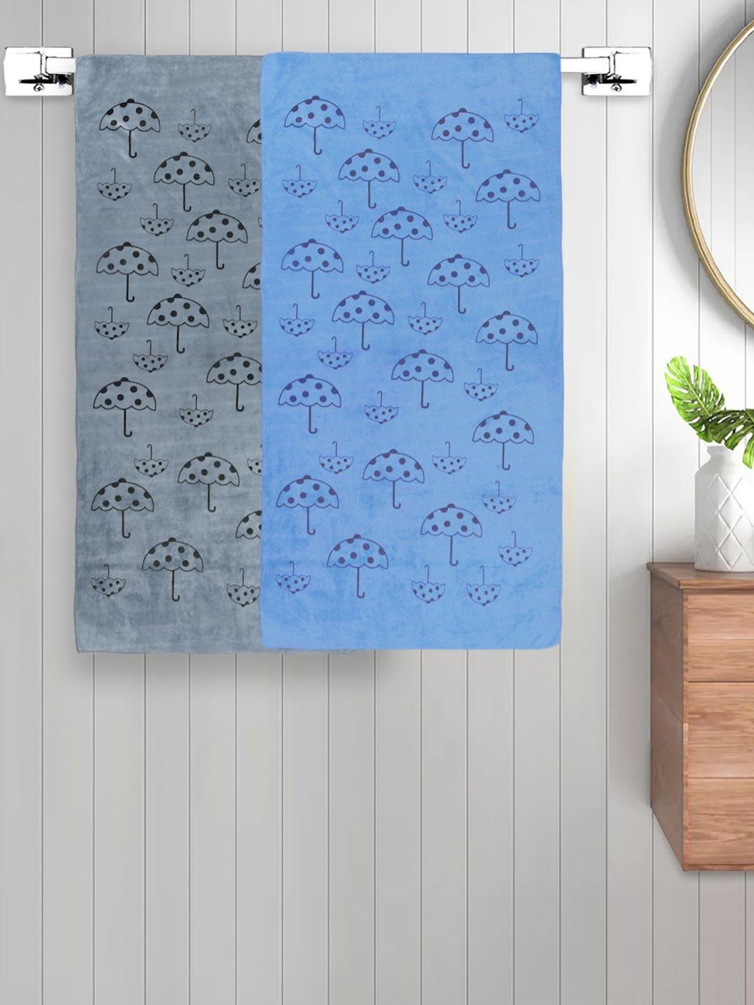 Myntra Elegant Homes Blue & Grey 2 Pieces Printed Cotton 420 GSM Bath Towel-picture-24