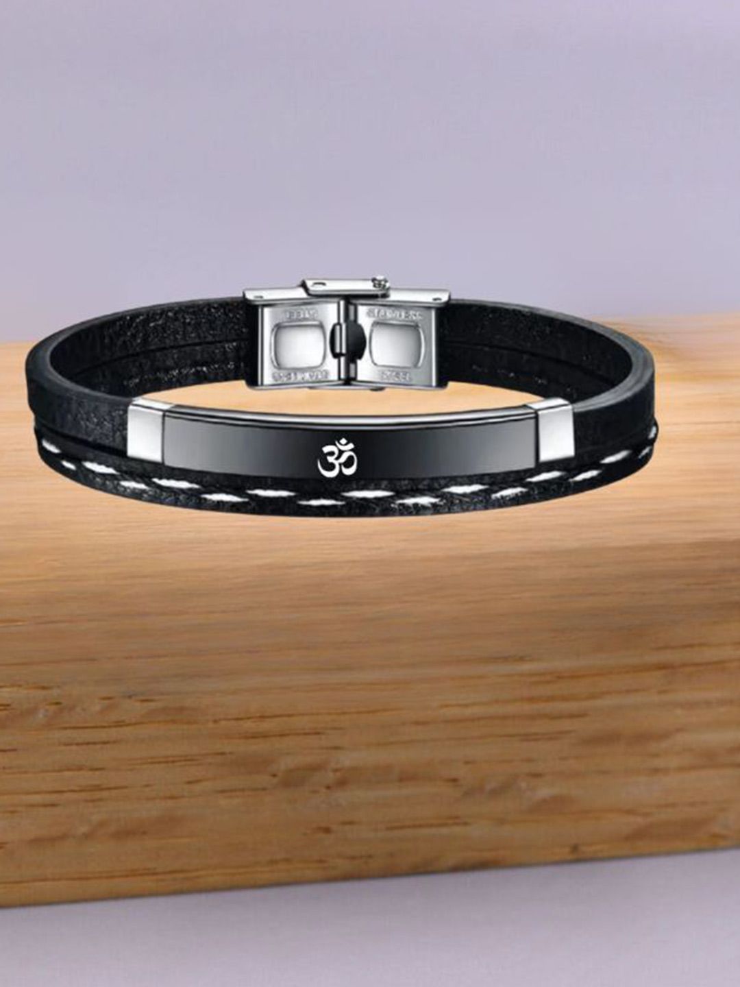 M Men Style Silver-Plated Stainless Steel OM Leather Wraparound Bracelet-picture-13