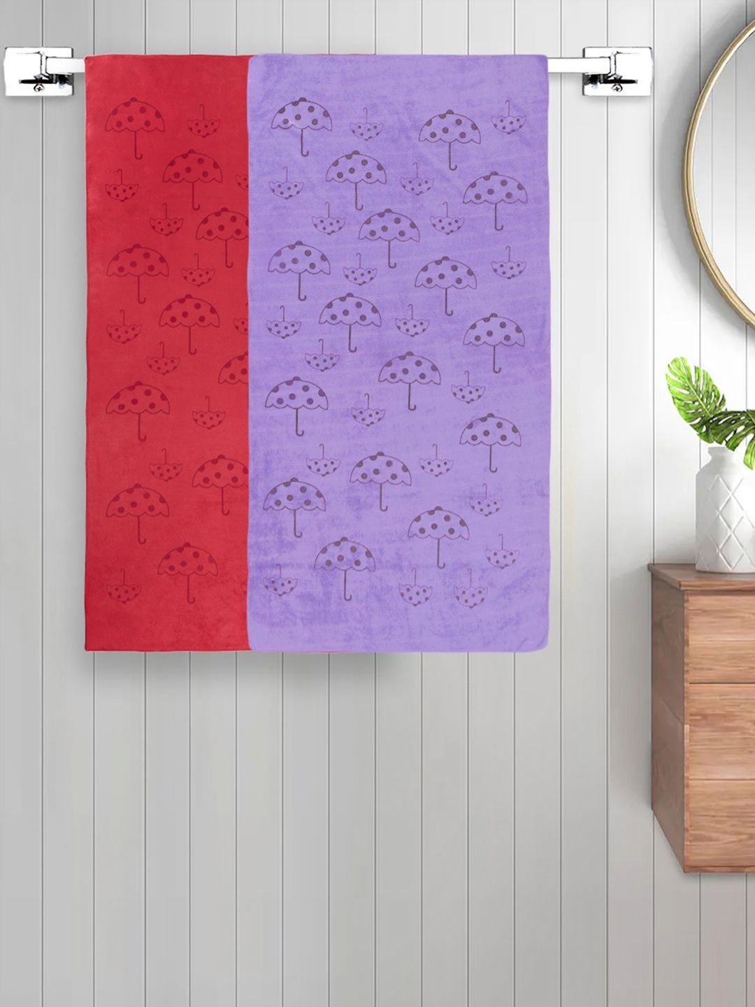 Myntra Elegant Homes Red & Blue 2 Pieces Printed Cotton 420 GSM Bath Towels-image-8
