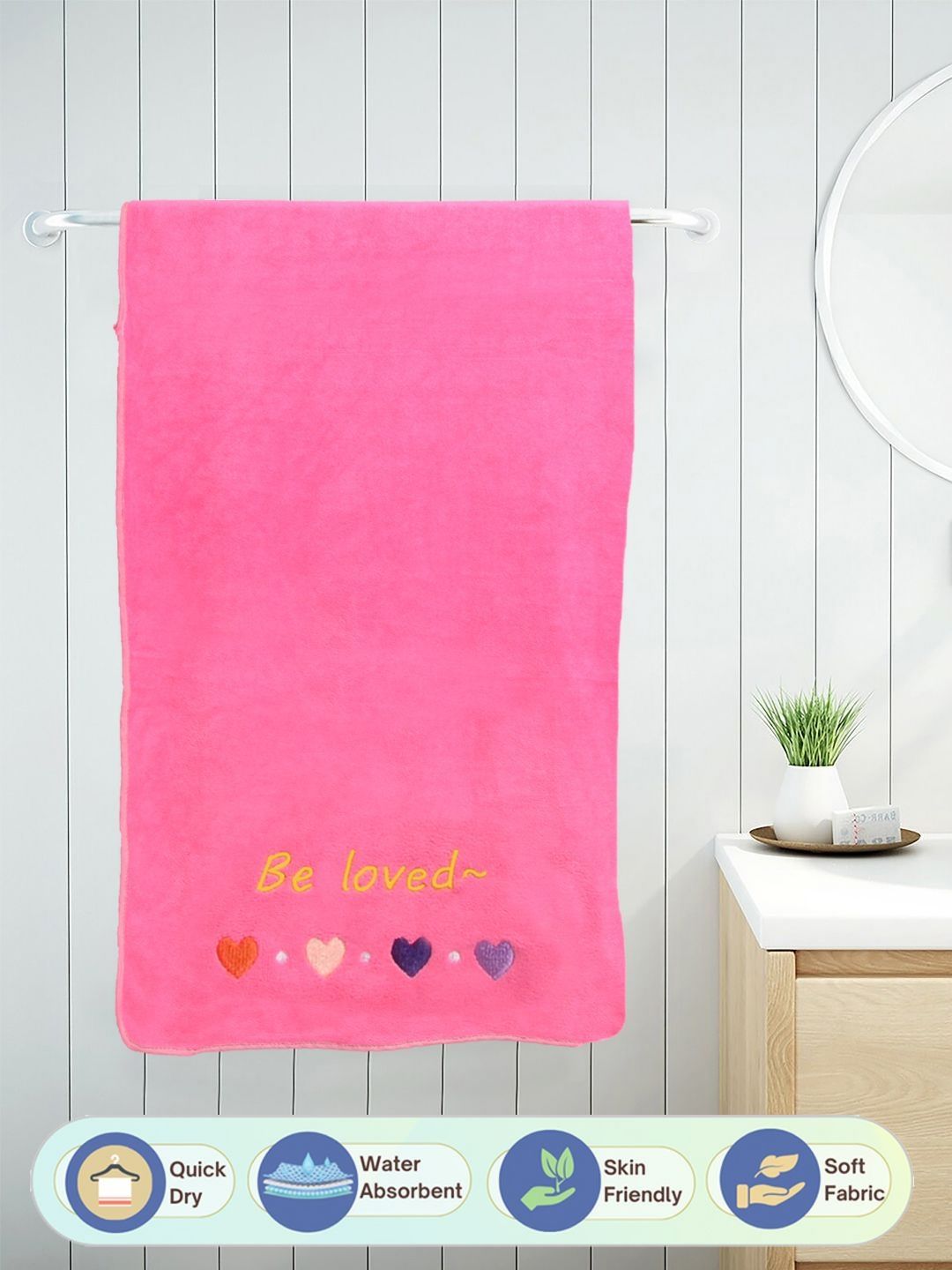 Myntra Elegant Homes Pink & Yellow PrintedCotton 420 GSM Bath Towel-image-46