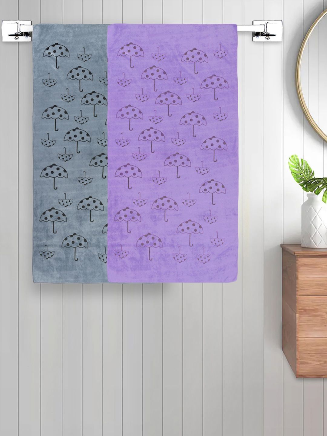 Myntra Elegant Homes Grey & Blue 2 Pieces Printed Cotton 420 GSM Bath Towel-picture-17