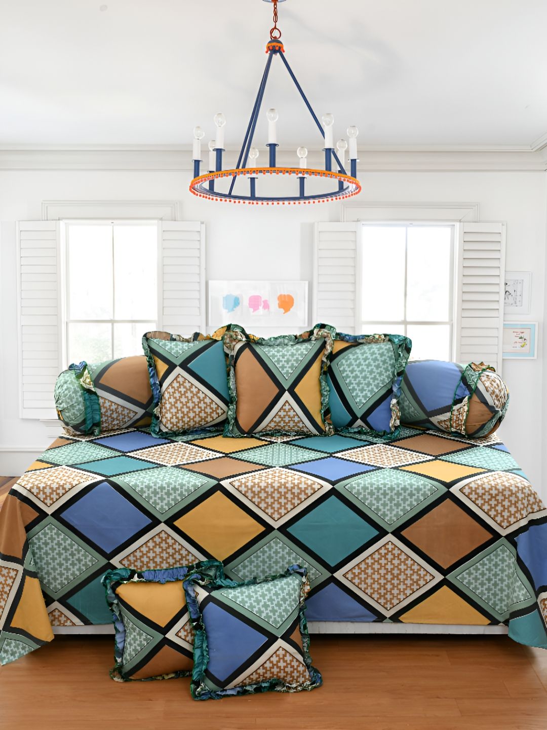 Luxmi Cotton Fabrics Set Of 8 Geometric Bedsheet With Bolster & Cushion Covers-picture-25