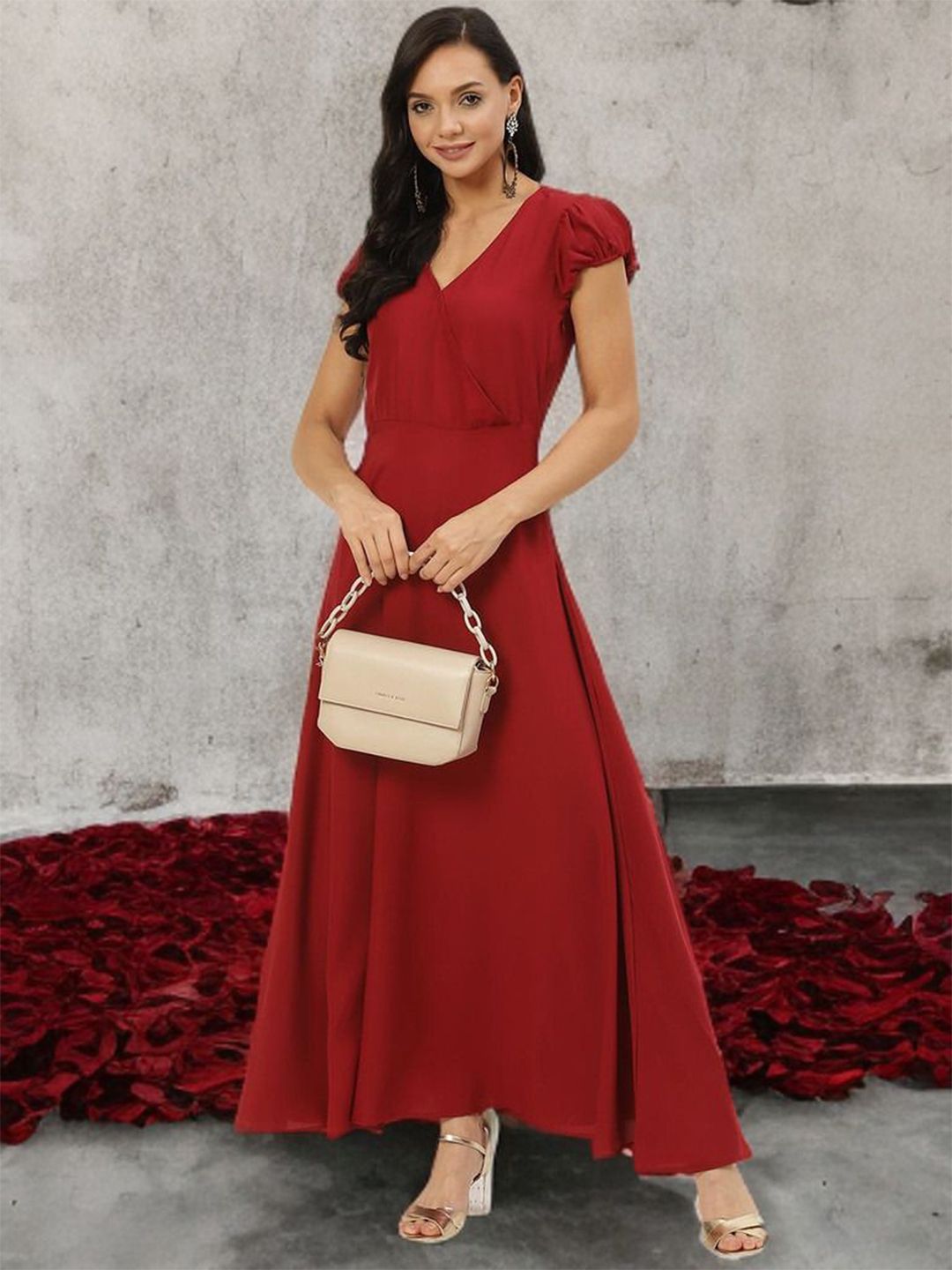 Deewa Solid Crepe A-Line Maxi Dress-picture-41